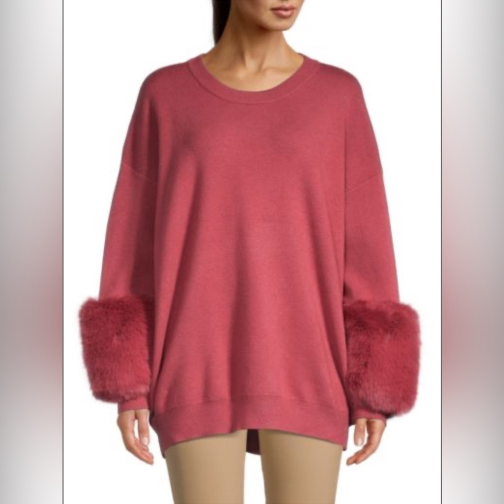 SAKS FIFTH AVENUE Faux Fur-Trim Sweater size XL. NWOT